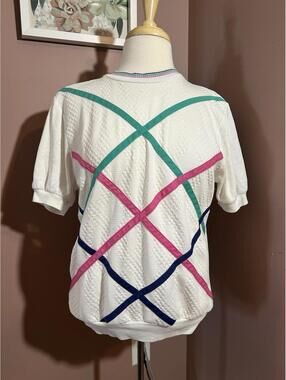 Cape Cod Short Sleeve Sweater Womens Small Ribbons Preppy 80s Vintage